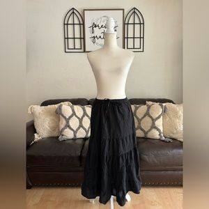 Vintage Y2K Black Full Circle Skirt 100% Cotton Size M Retro Waist Tie Beach